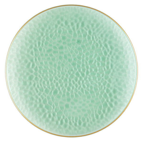 Green and Gold Rim Transparent Hammered 13″ Round Plastic Charger Plate - 4 Pack