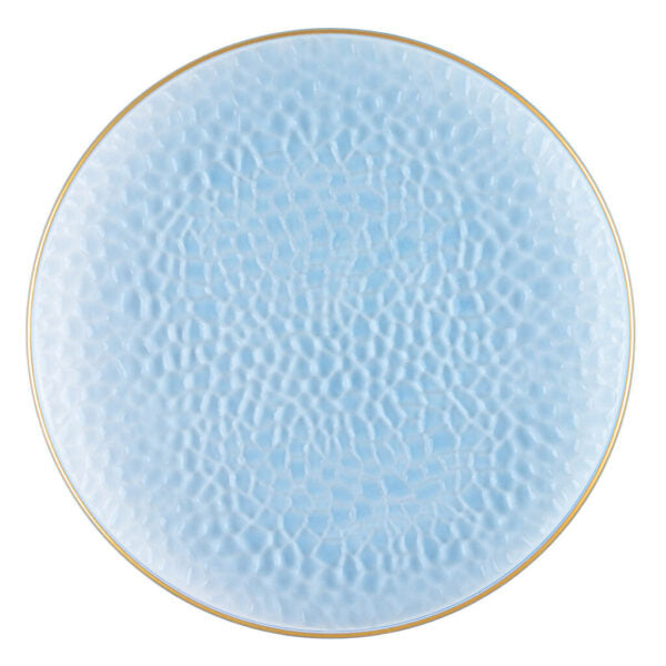 Blue and Gold Rim Transparent Hammered 13″ Round Plastic Charger Plate - 4 Pack