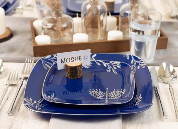 Blue and Silver Square Plastic Plates 10 Pack - Chanukah