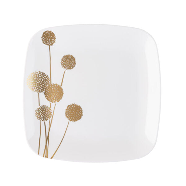 White and Gold Square Plastic Plates 10 Pack - Dandelion