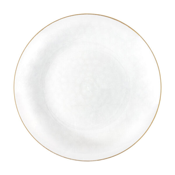 32 Piece Combo Transparent White/Gold Hammered Round Plastic Dinnerware Set (16 Servings) - Organic Hammered