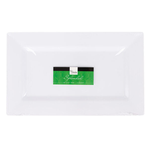 14″ X 8.5″ White Rectangular Serving Tray - 2 Count