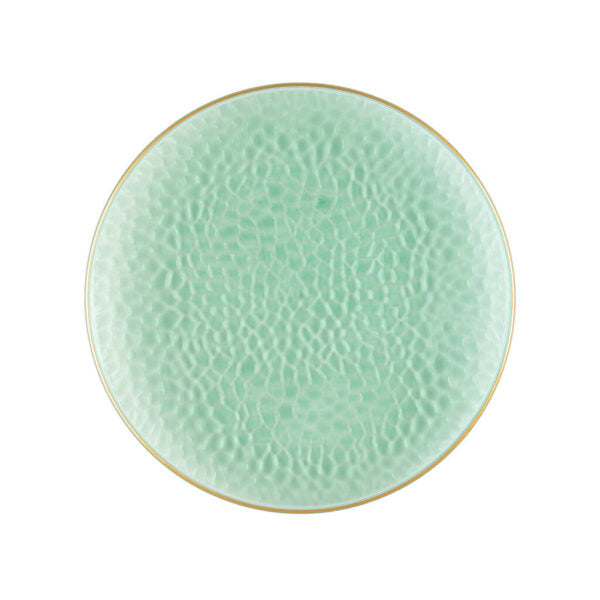 Green and Gold Round Hammered Plastic Plates - Organic Hammered