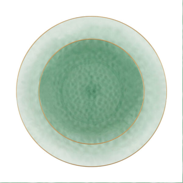 32 Piece Combo Green/Gold Hammered Round Plastic Dinnerware Set (16 Servings) - Organic Hammered