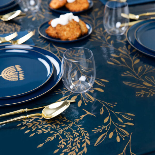 Chanukah Table Cover Blue/Gold 54" x 108" - Chanukah