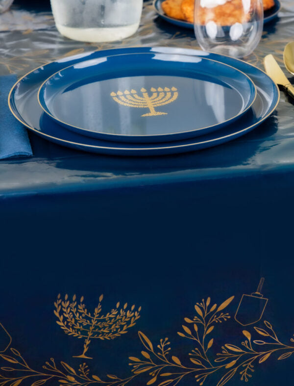 Chanukah Table Cover Blue/Gold 54" x 108" - Chanukah