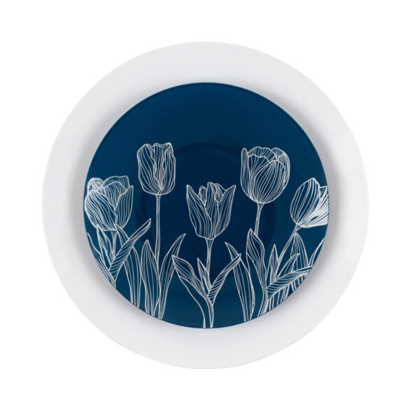 7.5" Navy and White Round Tulip Plastic Plates 10 Pack - Organic Tulip