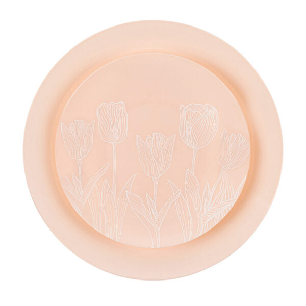 7.5" Pink and White Round Tulip Plastic Plates 10 Pack - Organic Tulip
