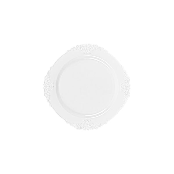 32 Pack White Embossed Plastic Dinnerware Set (16 Guests) - Victorian