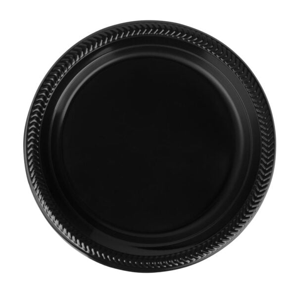 Black Round Plastic Dinner Plate 100 Pack - Cuisine