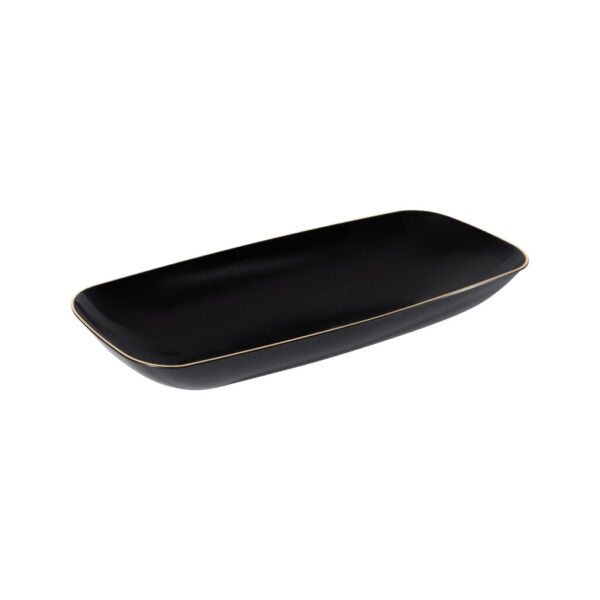 Black and Gold Organic Rectangular Plastic Salad Bowl With Clear Lid - 1 Count