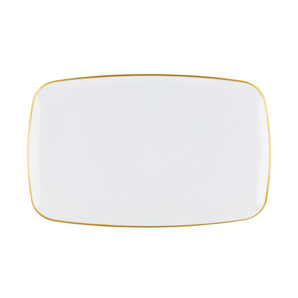 Organic White and Gold Rectangle Serving Dish With Clear Dome Lid