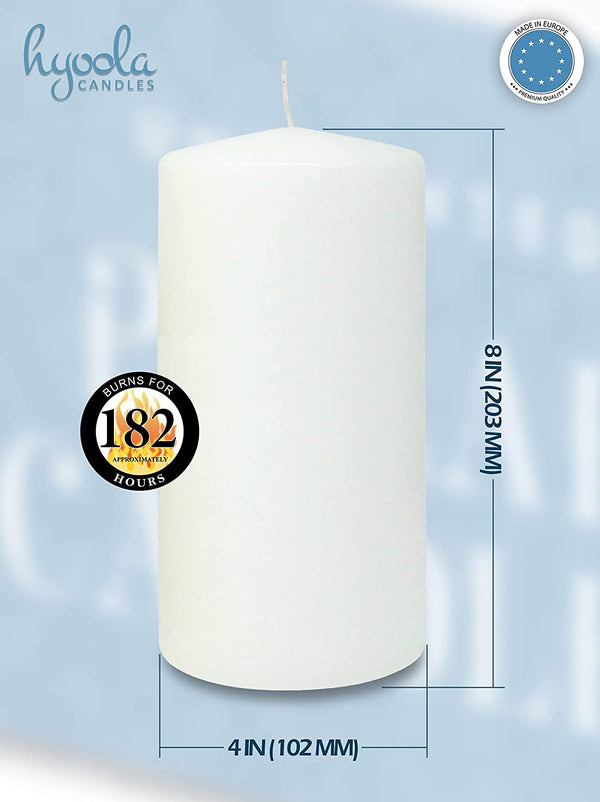 White Pillar Candles Unscented Dripless Clean Burning Smokeless Dinner Candle 4" x 8" 2 Pack