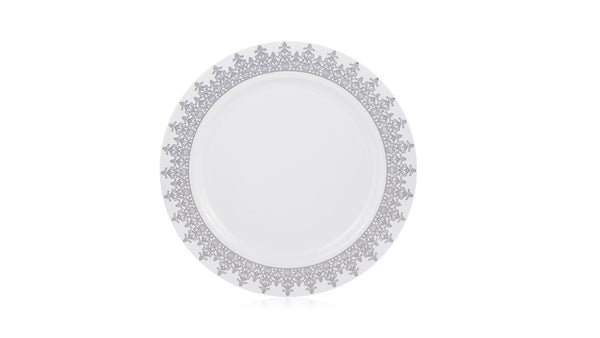 White and Silver Round Plastic Plates - Ornament