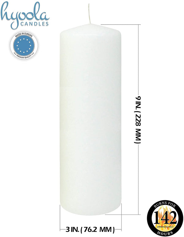 White Pillar Candles Unscented Dripless Clean Burning Smokeless Dinner Candle 3" x 9" 4 Pack
