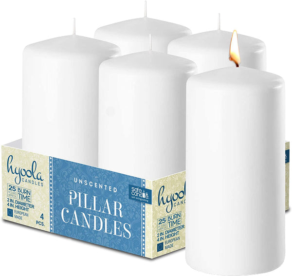 White Pillar Candles Unscented Dripless Clean Burning Smokeless Dinner Candle 2" x 4" 4 Pack