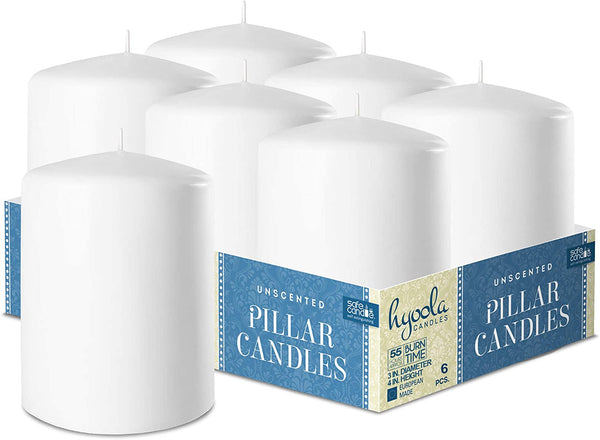 White Pillar Candles Unscented Dripless Clean Burning Smokeless Dinner Candle 3" x 4" 6 Pack