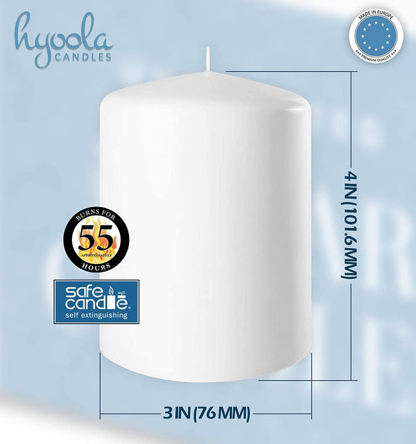 White Pillar Candles Unscented Dripless Clean Burning Smokeless Dinner Candle 3" x 4" 6 Pack