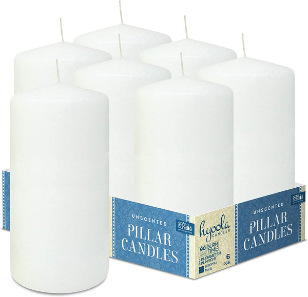 White Pillar Candles Unscented Dripless Clean Burning Smokeless Dinner Candle 3" x 6" 6 Pack