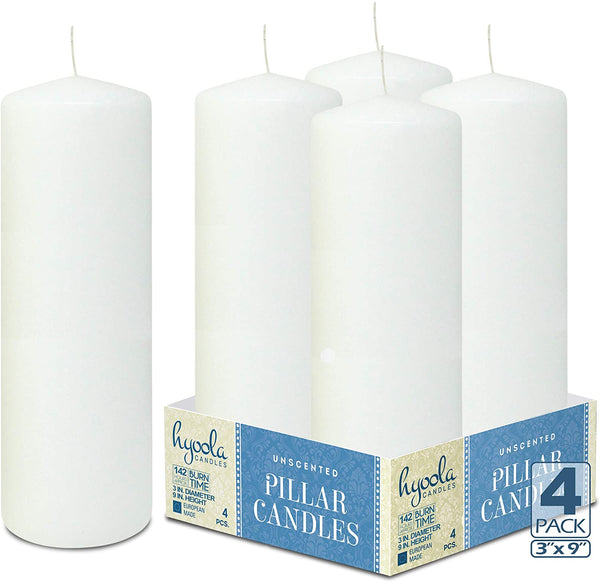 White Pillar Candles Unscented Dripless Clean Burning Smokeless Dinner Candle 3" x 9" 4 Pack