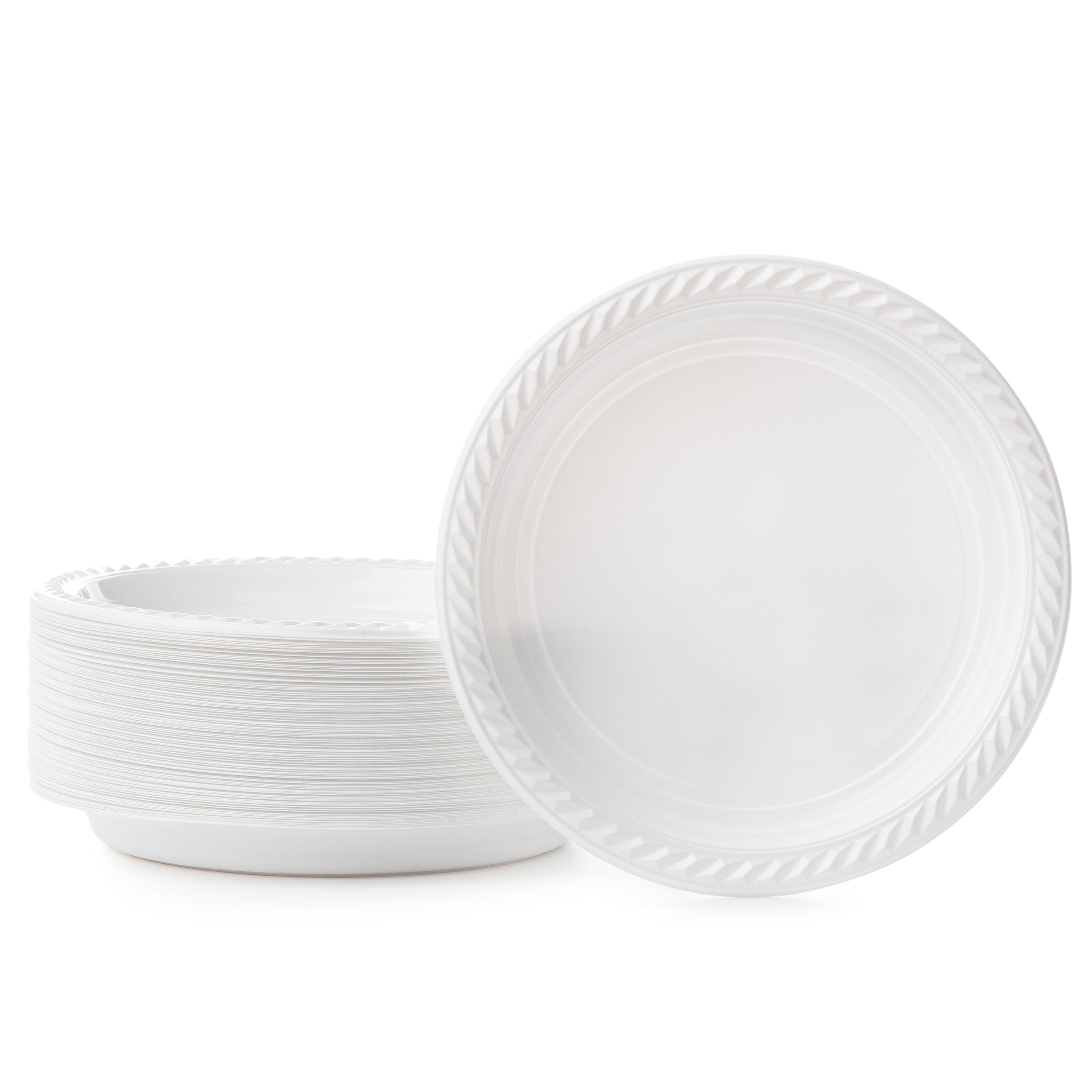 9 Inch White Round Plastic Dinner Plate 100 Pack - Classico – Posh Setting