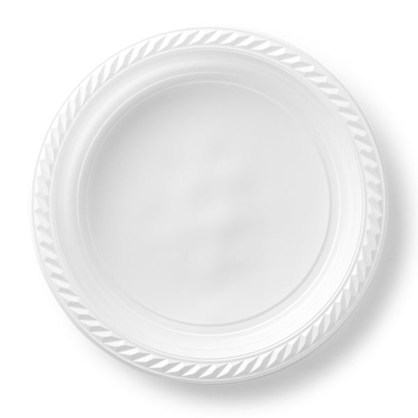 9 Inch White Round Plastic Dinner Plate 100 Pack - Classico