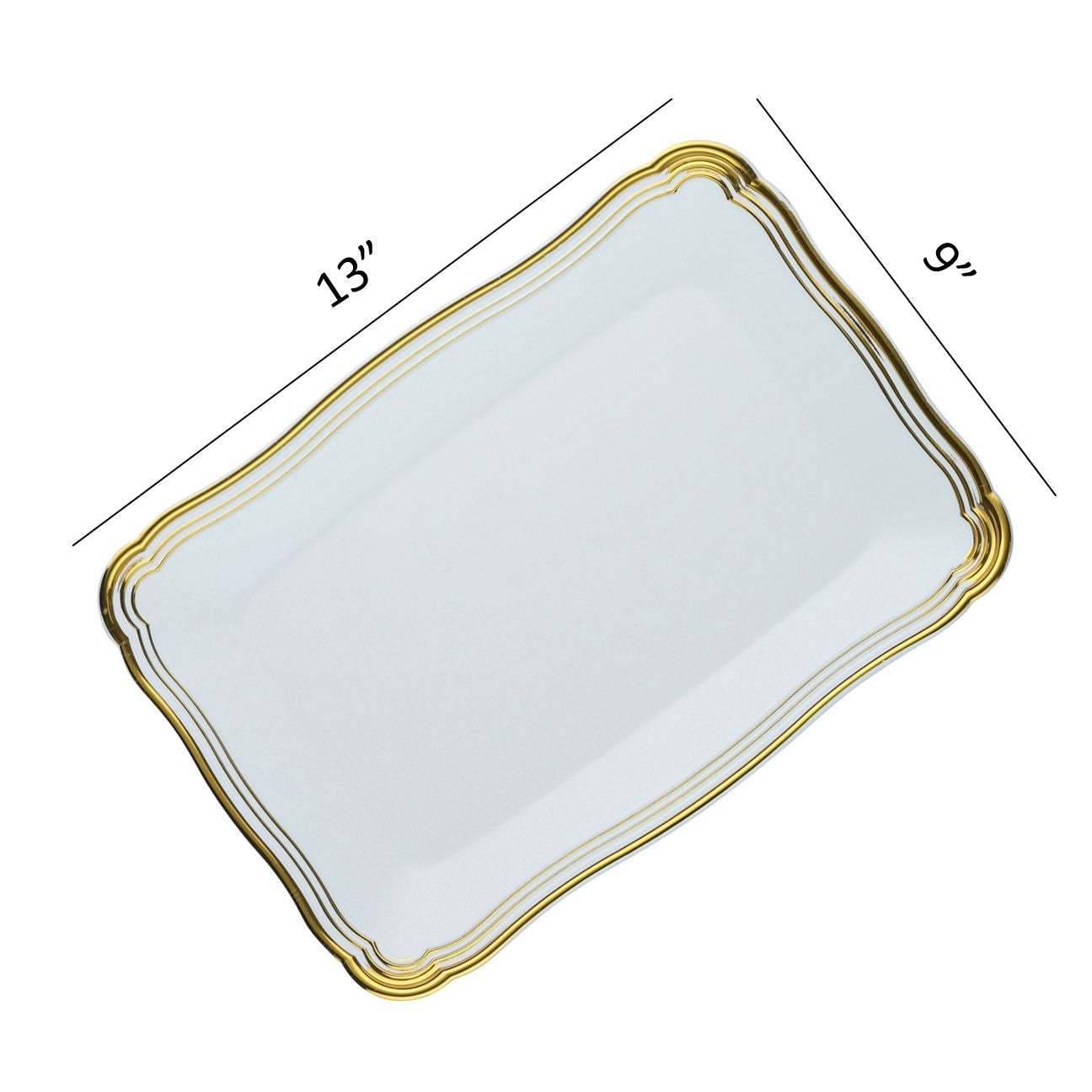 9 X 13 Inch Rectangle White And Gold Rim Plastic Serving Tray – Posh Setting