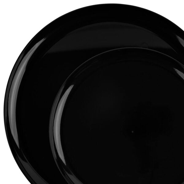 Black Round Plastic Plates 10 Pack- Edge