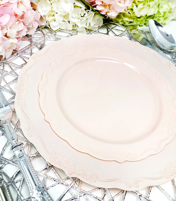 60 Piece Pink Round Plastic Dinnerware Value Set - Casual