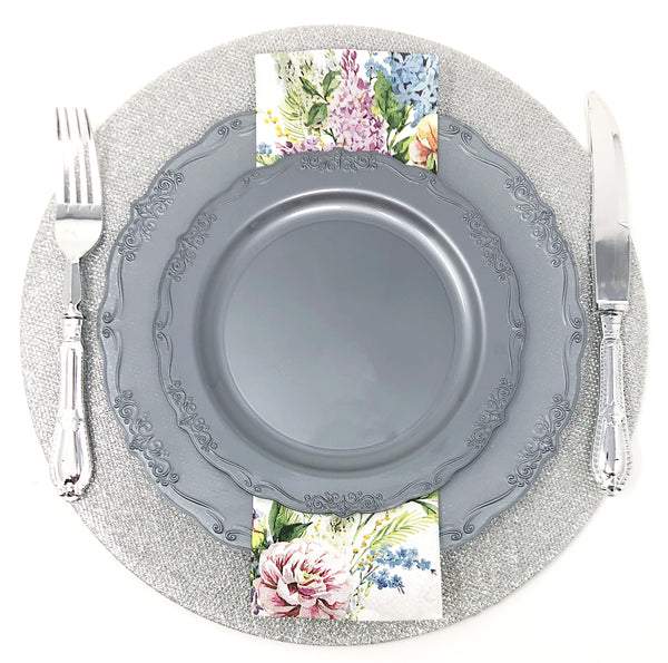 60 Piece Silver Round Plastic Dinnerware Value Set - Casual