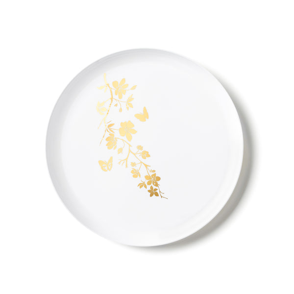 White and Gold Round Plastic Plates - Garden Edge