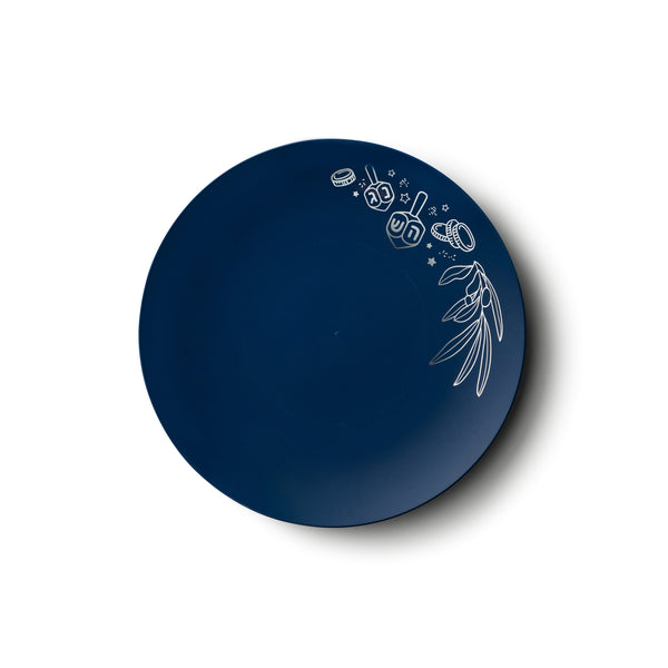 Royal Blue and Silver Round Plastic Plates 10 Pack - Chanukah