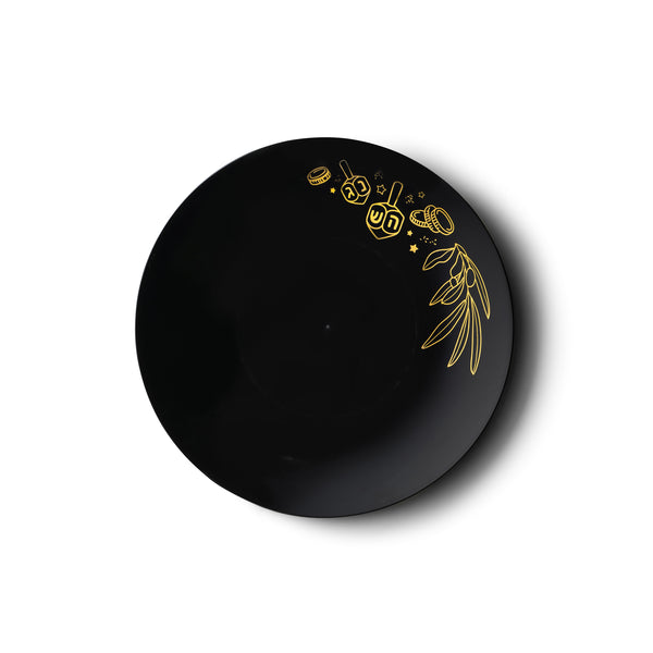 Black and Gold Round Plastic Plates 10 Pack - Chanukah