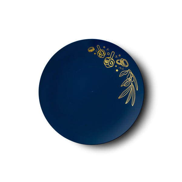 Royal Blue and Gold Round Plastic Plates 10 Pack - Chanukah