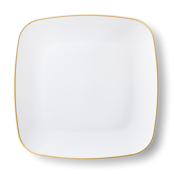 White and Gold Rim Square Plastic Plates 10 Pack - Classic