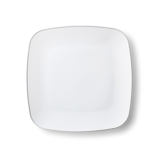 White and Silver Rim Square Plastic Plates 10 Pack - Classic