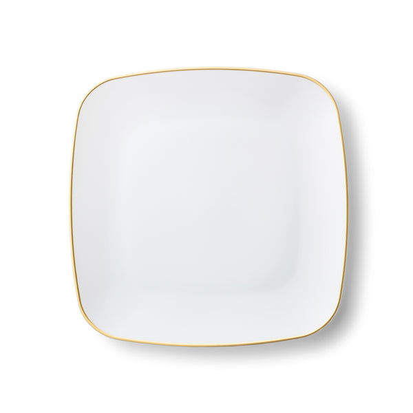 White and Gold Rim Square Plastic Plates 10 Pack - Classic