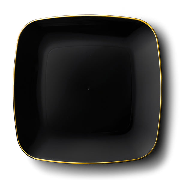 Black and Gold Rim Square Plastic Plates 10 Pack - Classic