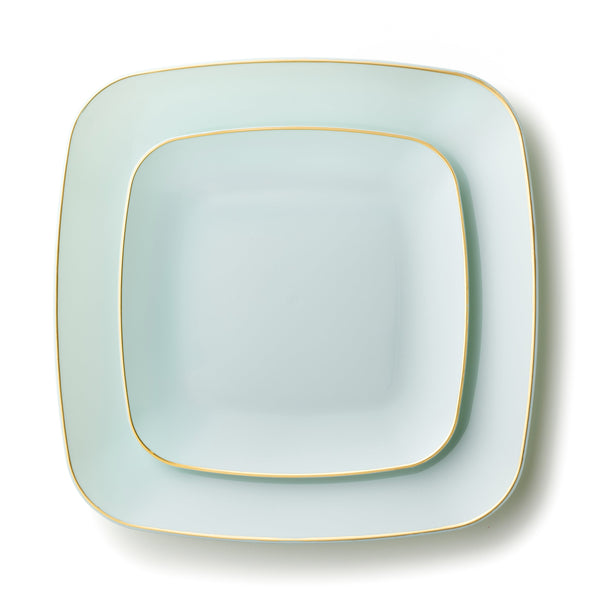 32 Pack Turquoise and Gold Square Plastic Dinnerware Set (16 Guests) - Classic Square