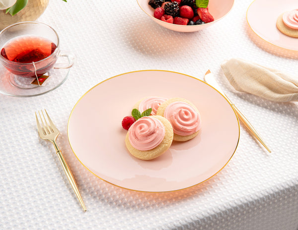 Pink and Gold Round Plastic Plates - Organic