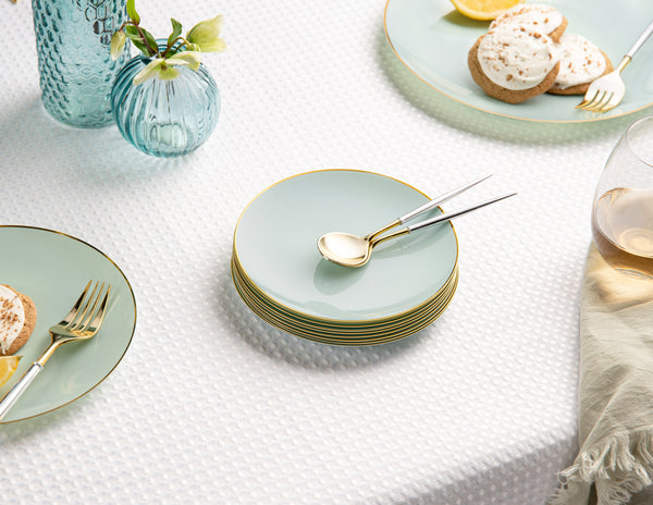 Turquoise and Gold Round Plastic Plates - Organic