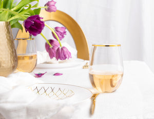 Clear Stemless Wine Goblets With Gold Rim