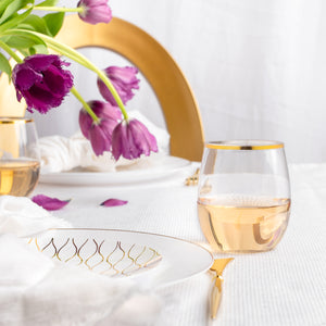 Clear Stemless Wine Goblets With Gold Rim