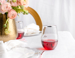 Clear Stemless Wine Goblets with Silver Rim