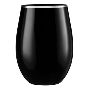 Black Stemless Wine Goblets with Silver Rim