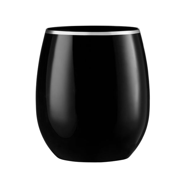 12 oz. Black Stemless Wine Goblets With Silver Rim 6 Pack