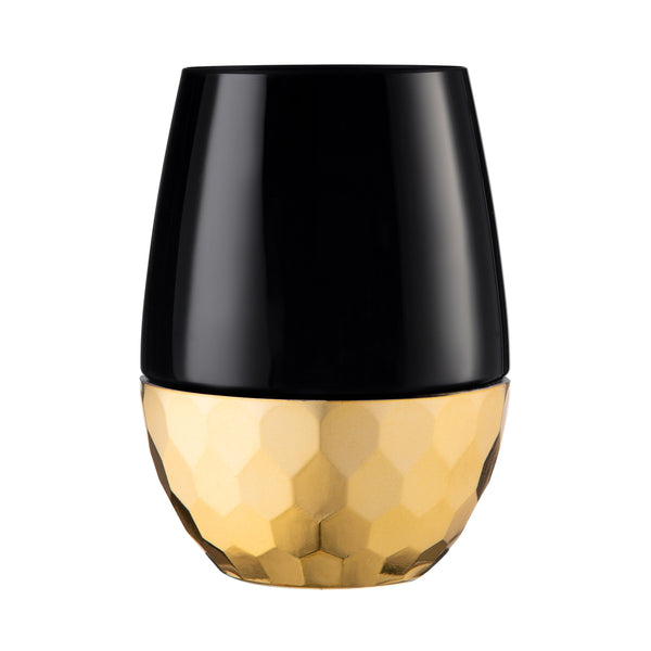 Black Stemless Wine Goblets with Hammered Gold Design 6 Pack