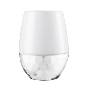 White Stemless Wine Goblets with Hammered Silver Design