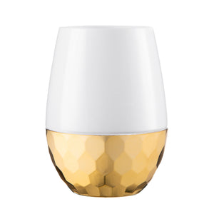 White Stemless Wine Goblets with Hammered Gold Design 