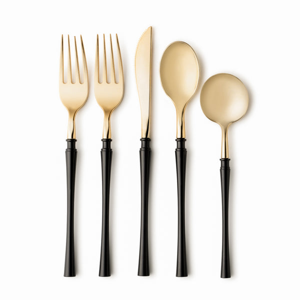 Fusion Collection Black/Gold Flatware Set 40 Count - Setting for 8